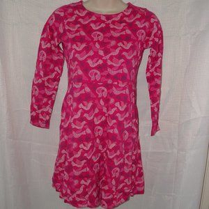 Girls Sz 10 Fuchsia Pink Print Stretchy Cotton Fit & Flare Dress LANDS END
